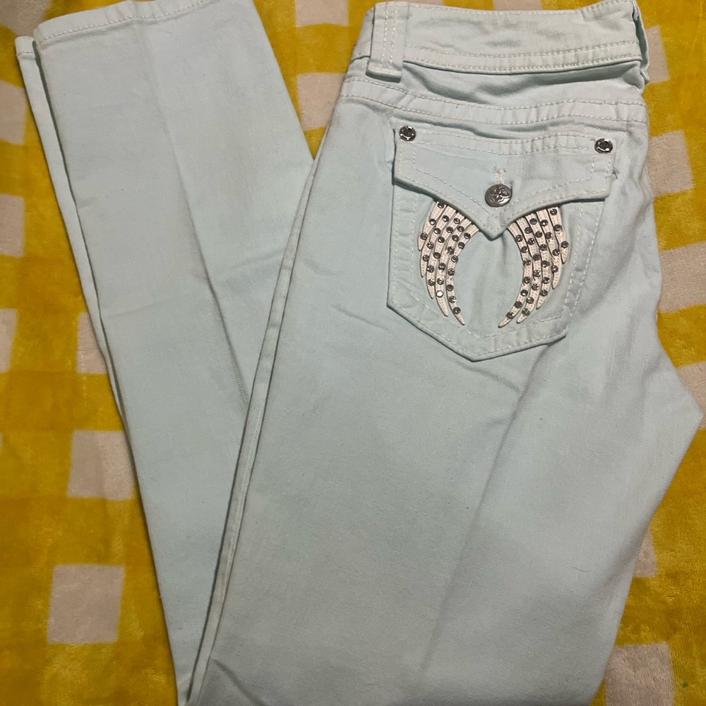Light Blue Women's Jeans with Embellished Pocket
